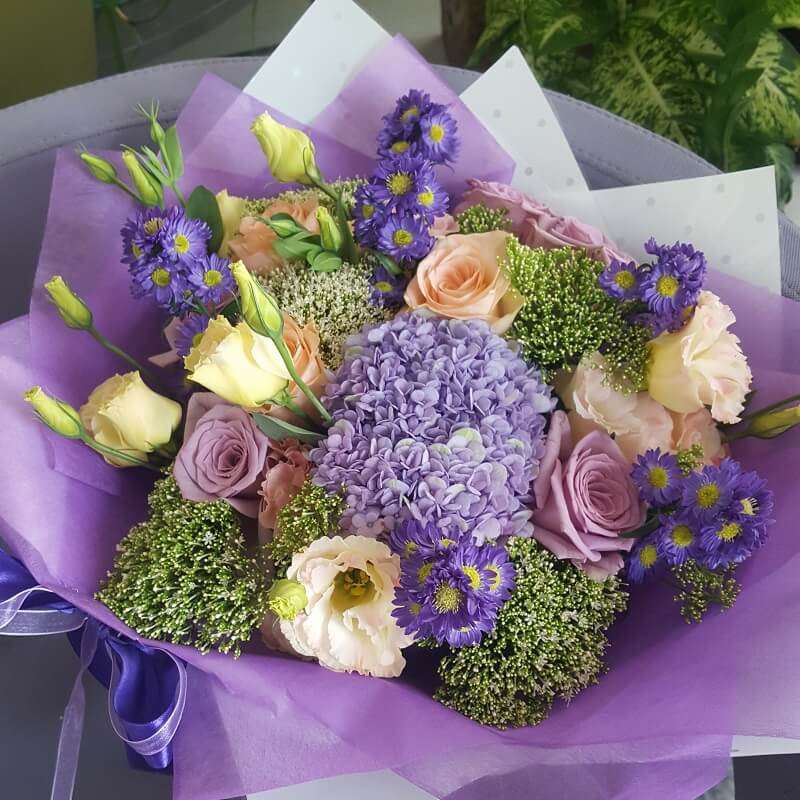 Bouquet in blue and purple colors