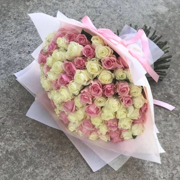 101 Pink and White Roses bouquet