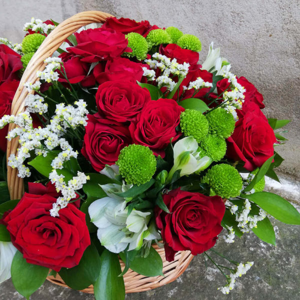 Basket with roses and alstromerias limassol