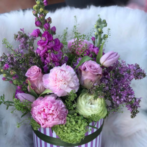 Box with lilacs and peonies